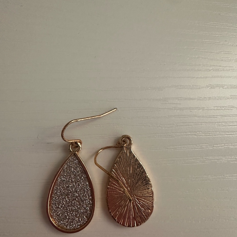 Gold Teardrop Dangle Earrings with Glitter Front - Women Jewelry